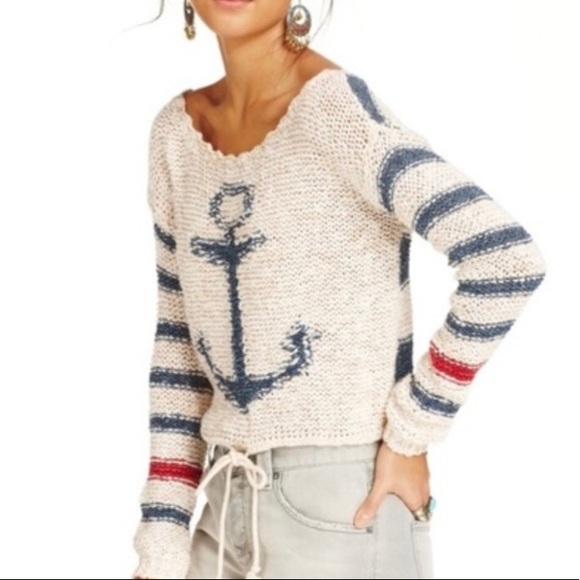 Free People Anchor Sweater Drawstring Nautical - Picture 2 of 2